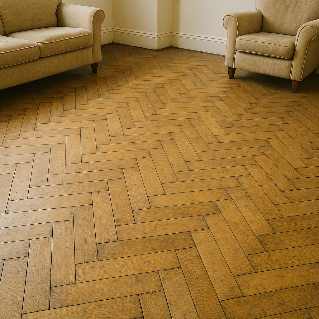 Parquet remis en état dans un salon